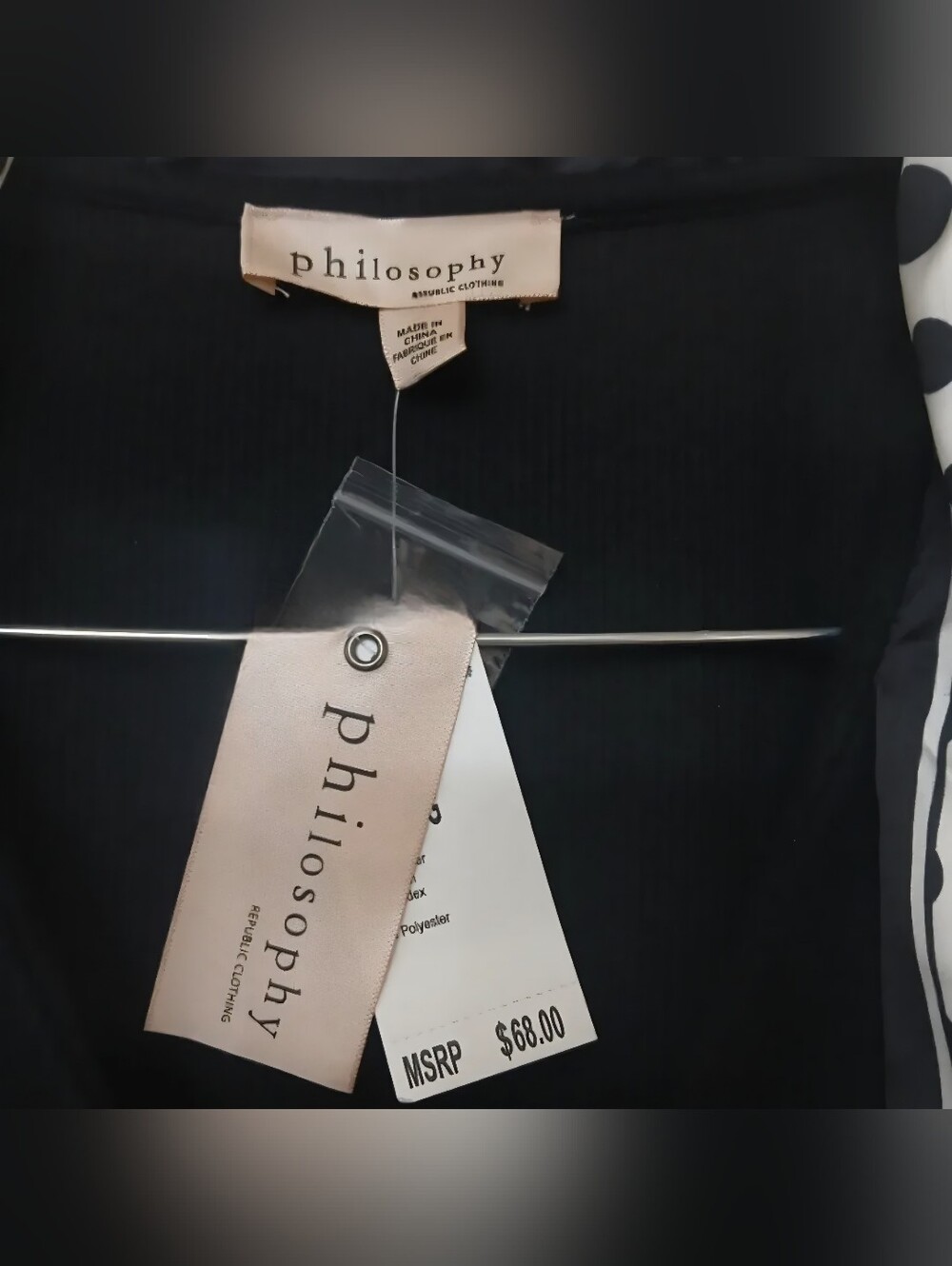 Philosophy Black Button Front Top with Polka Dot Neck Scarf Med New - Picture 9 of 11